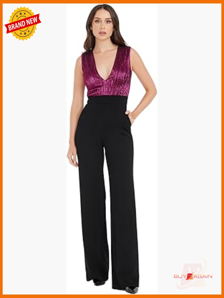 Sleeveless Plunge Jumpsuit Wide Leg Floor Length Cocktail Party